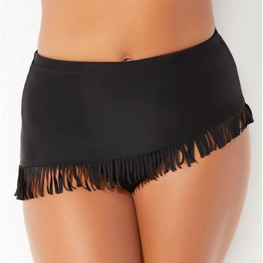 Swimsuits For All Fringe Sarong Swim Skirt Black NEW Size 20